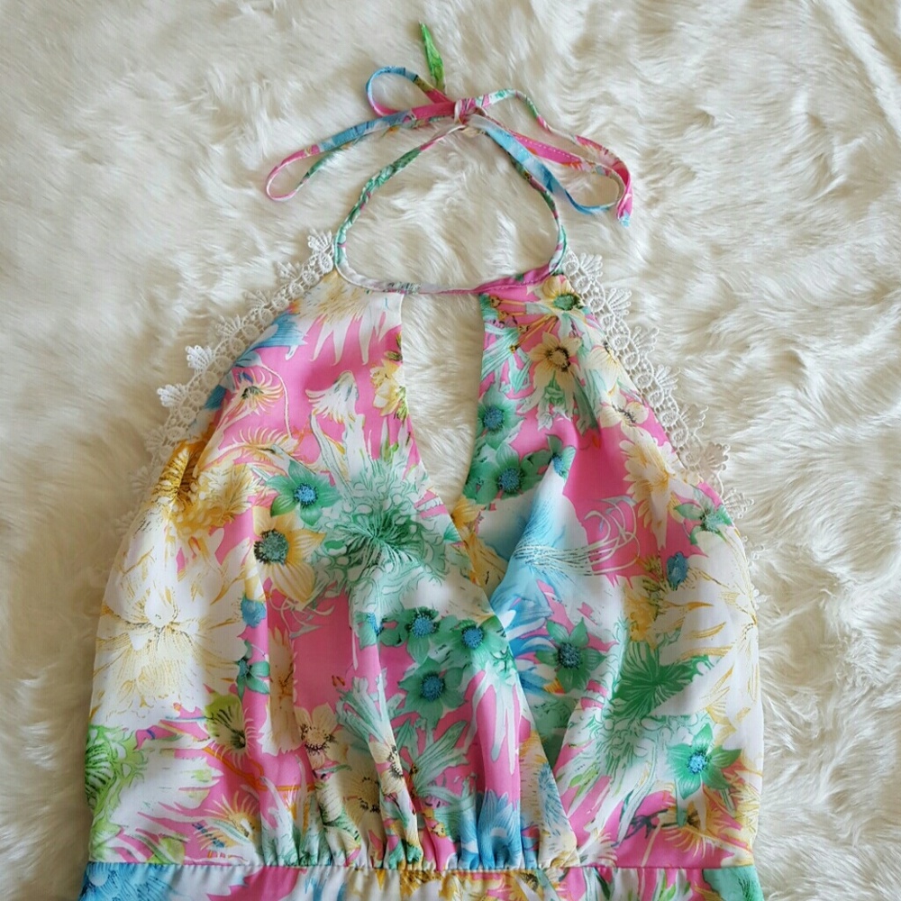Cals Floral Print Romper with Lace Embellishment - Picture 5 of 8